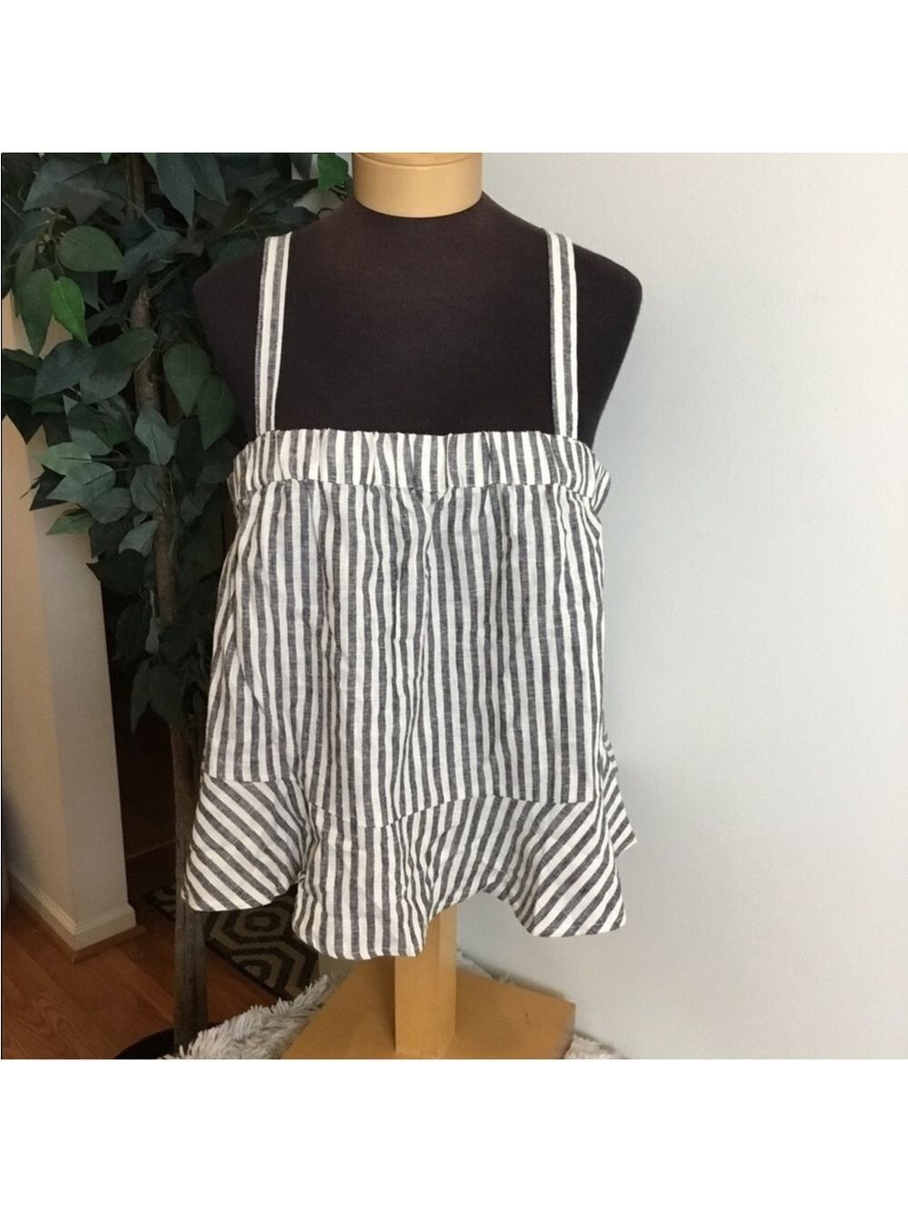POPSUGAR Striped Linen Blend Crop Tank Top White Black XXL NWT
